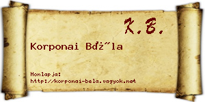 Korponai Béla névjegykártya